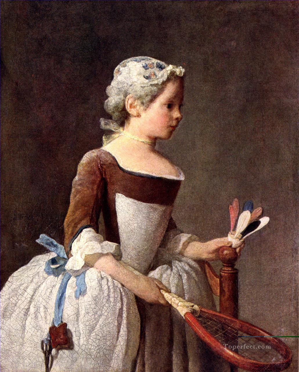 Girl with a featherball racket Jean Baptiste Simeon Chardin Oil Paintings